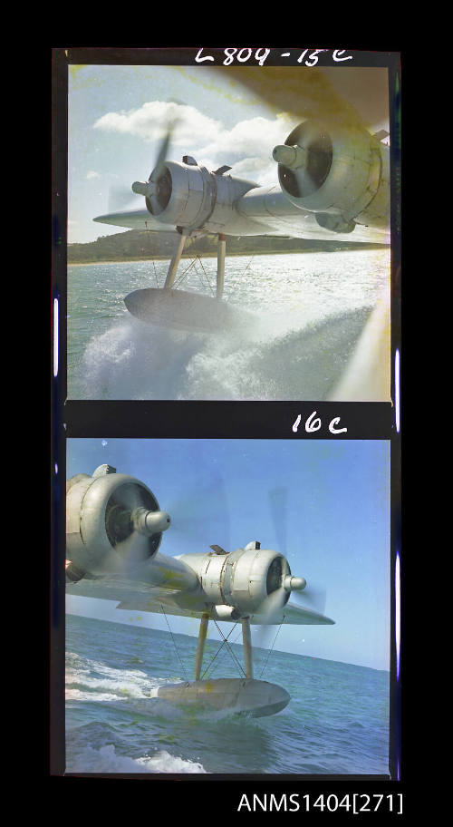 Photographic transparency strip showing the wing of a flying boat at Lord Howe Island