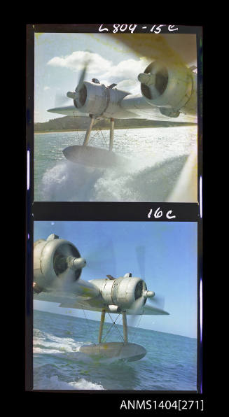 Photographic transparency strip showing the wing of a flying boat at Lord Howe Island