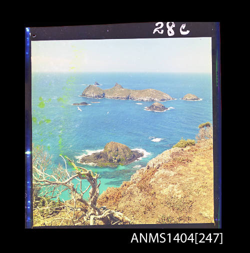 Photographic transparency showing small islands off the coast of Lord Howe Island