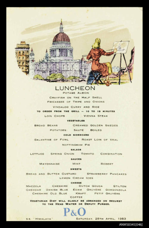 Luncheon menu from SS HIMALAYA