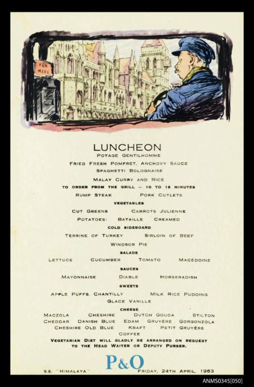 Luncheon menu from SS HIMALAYA