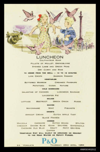 Luncheon menu from SS HIMALAYA