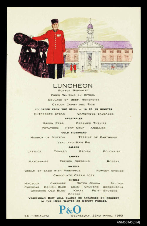 Luncheon menu from SS HIMALAYA