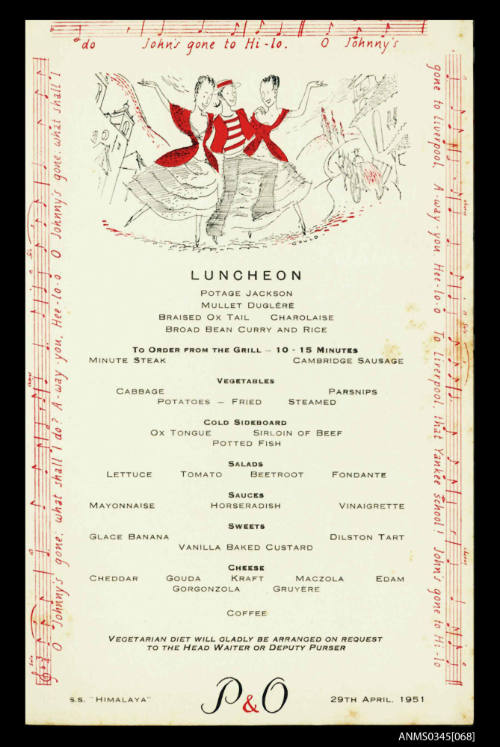 Luncheon menu from SS HIMALAYA