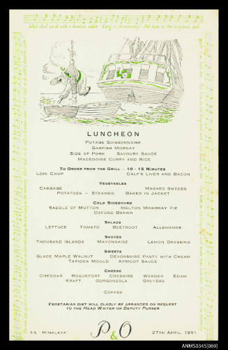 Luncheon menu from SS HIMALAYA