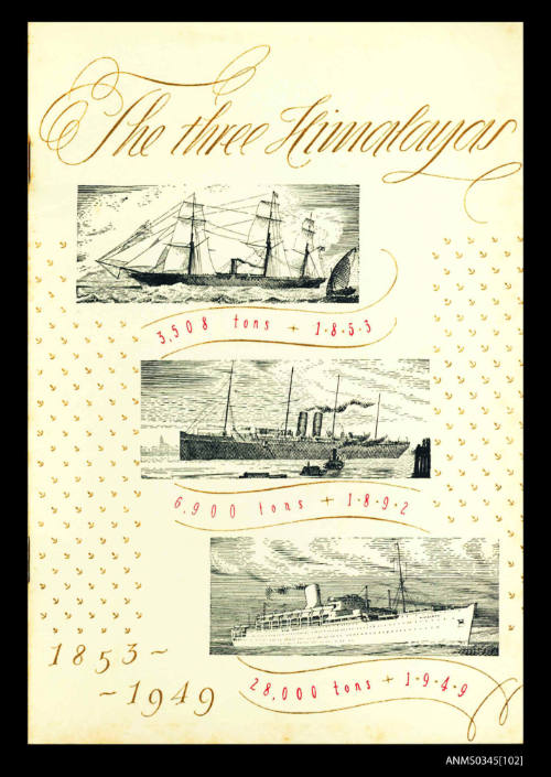 Dinner menu from SS HIMALAYA combined with booklet entitled 'The three Himalayas 1853 - 1949'