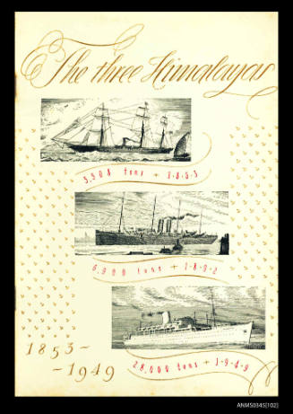 Dinner menu from SS HIMALAYA combined with booklet entitled 'The three Himalayas 1853 - 1949'