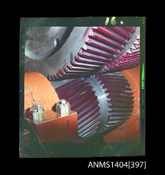 Photographic transparency showing engine gears on the tanker SILVERHAWK