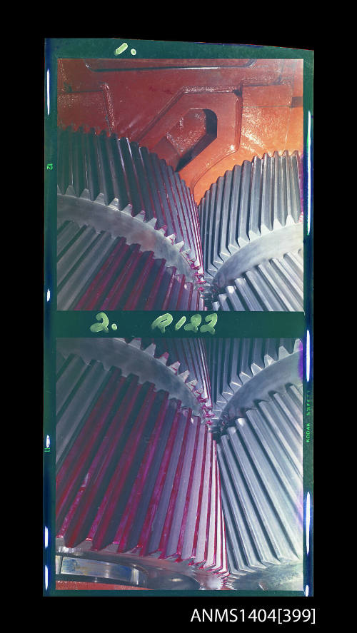 Photographic transparency strip showing engine gears on the tanker SILVERHAWK