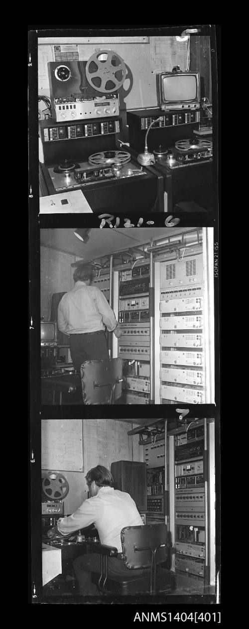 Photographic negative strip showing AWA audio equipment