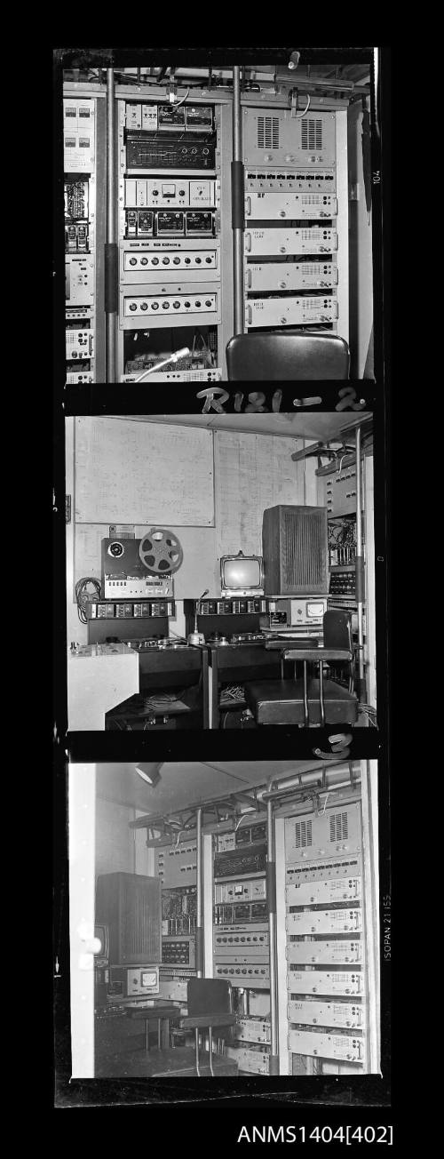 Photographic negative strip showing AWA audio equipment