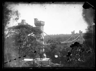 Glass plate negative of a suspension bridge, most likely in Northbridge, Sydney