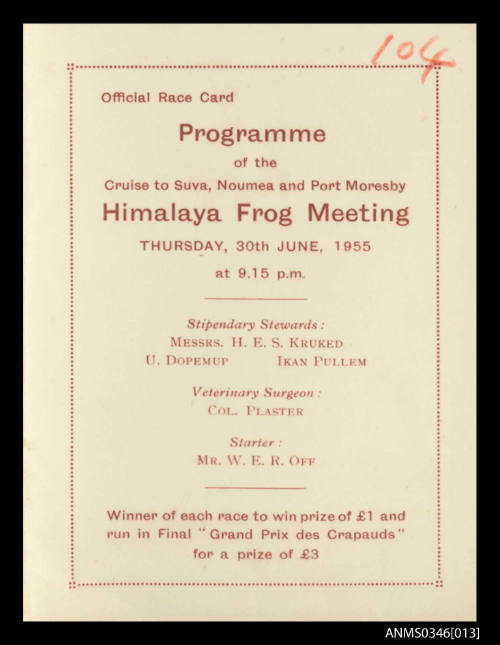 Official race card and programme of the HIMALAYA Frog meeting