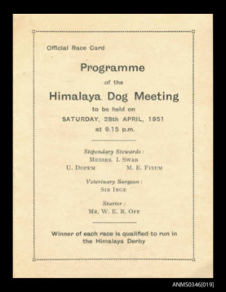 Official race card, programme of the HIMALAYA Dog meeting