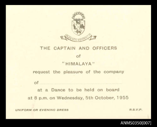 Invitation to a dance from the captain and officers of the SS HIMALAYA