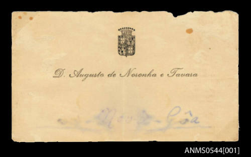 Business card from D. Augusto de Noronha e Tavara