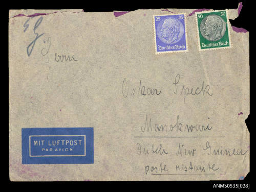 Envelope addressed to Oskar Speck
