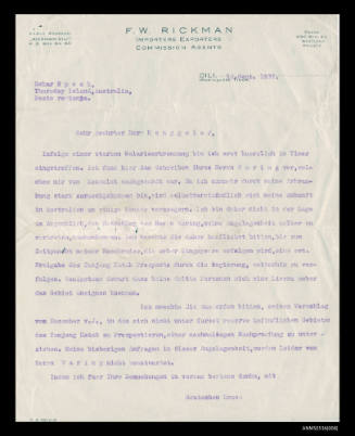 Letter from Oskar Speck to Mr Henggeler