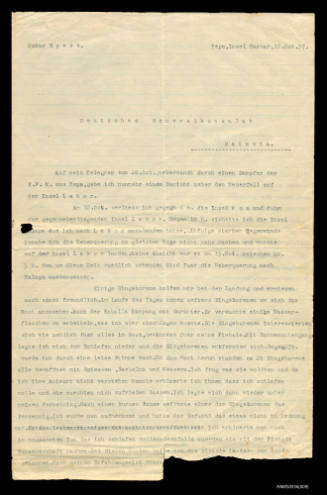 Letter from Oskar Speck to the German Consulate General, Batavia