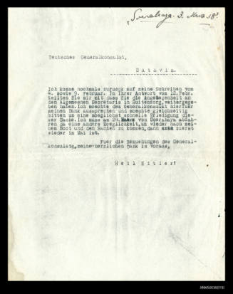 Letter from Oskar Speck to the German Consulate General, Batavia