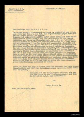 Letter from Oskar Speck to Dr Engelen