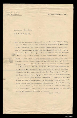 Letter from Oskar Speck to the German Consulate, Surabaya