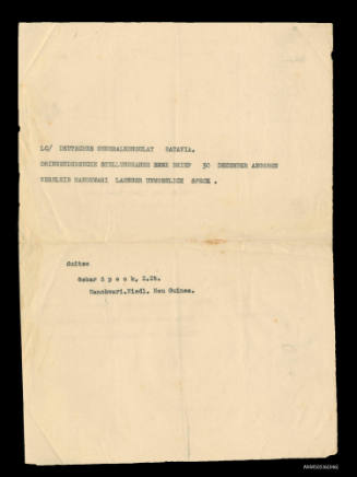 Telegram draft from Oskar Speck to the German Consulate General, Batavia