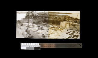 Panorama of dock looking north east showing progress of railway construction