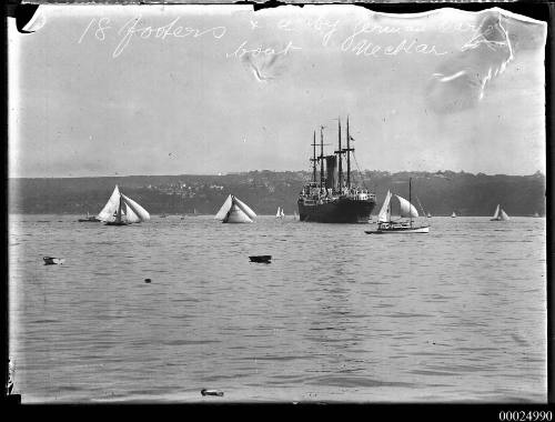 18 footer skiffs and the German cargo ship SS NECKAR