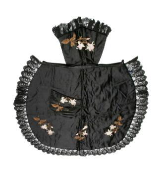 Black satin apron with embroided flowers