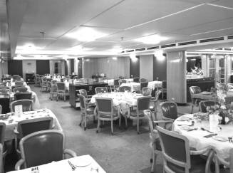 Photograph depicting a ship's restaurant