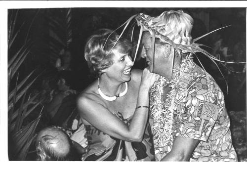 Photograph depicting a couple at a Pacific themed party