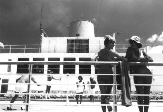 Photograph depicting passengers on ORIANA's sports deck