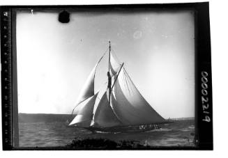 Large gaff cutter under sail off North Head, Sydney Harbour, New South Wales