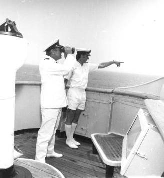 Photograph depicting P&O officers on ARCADIA's bridge