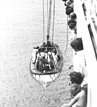 Photograph depicting ARCADIA's raft boat being hauled