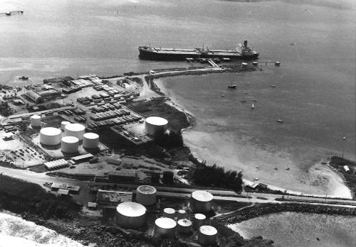 Photograph depicting aerial view of a port