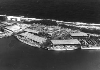 Photograph depicting aerial view of a port