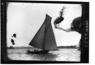 Gaff sloop sailing off Fort Denison, Sydney Harbour, New South Wales