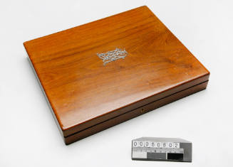 Oak case for leather bound book testimonial to Captain Meaburn