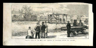 Undated clipping featuring illustration titled: Private trial of the new Fish torpedo at Woolwich before Mr Goschen. (1873)