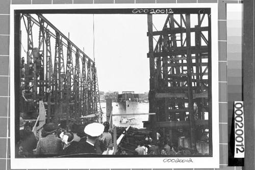 Launch of HMAS WARRNAMBOOL at Mort's Dock in Balmain