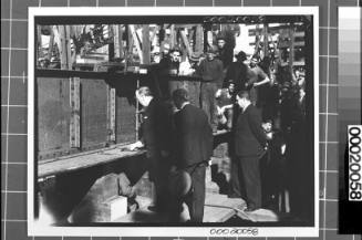 Robert Menzies at the keel laying of RIVER CLARENCE at Cockatoo Island Dockyard
