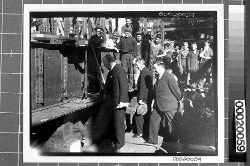 Robert Menzies at the keel laying of RIVER CLARENCE at Cockatoo Island Dockyard