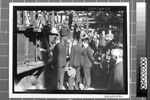 Robert Menzies at the keel laying of RIVER CLARENCE at Cockatoo Island Dockyard