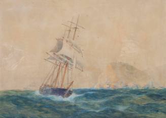 Untitled (Three masted ship passing a headland)