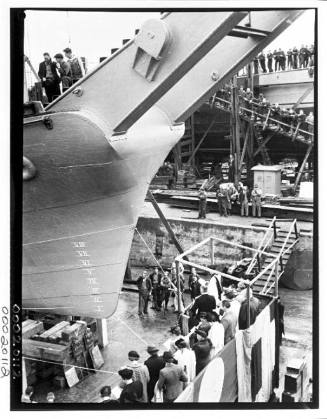 Vessel launch at Cockatoo Dock, Sydney