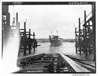 Vessel launching at Cockatoo Dock, Sydney