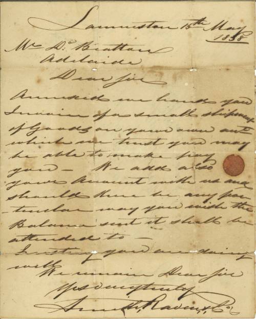 Letter relating to a shipment for David Beatton on board the LADY EMMA