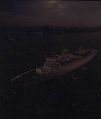 Negative depicting cruise liner at sea